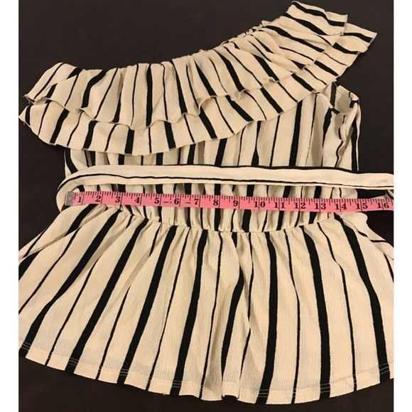 ANTHROPOLOGIE MAEVE RITA One Shoulder Black/Cream Peplum Ruffle Top - Size Large - Picture 7 of 11